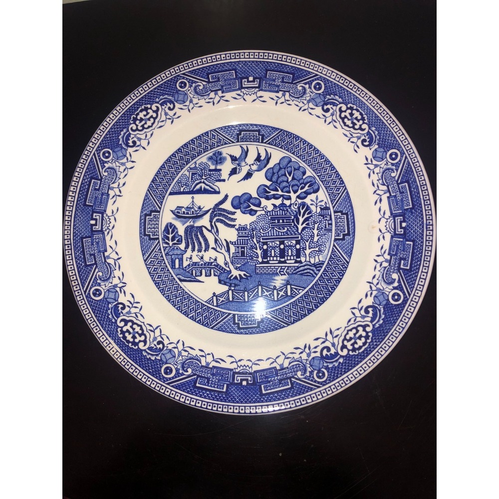 Three Washington Pottery Old Blue Willow England Plates 9 3/4" GUC! LOVELY!